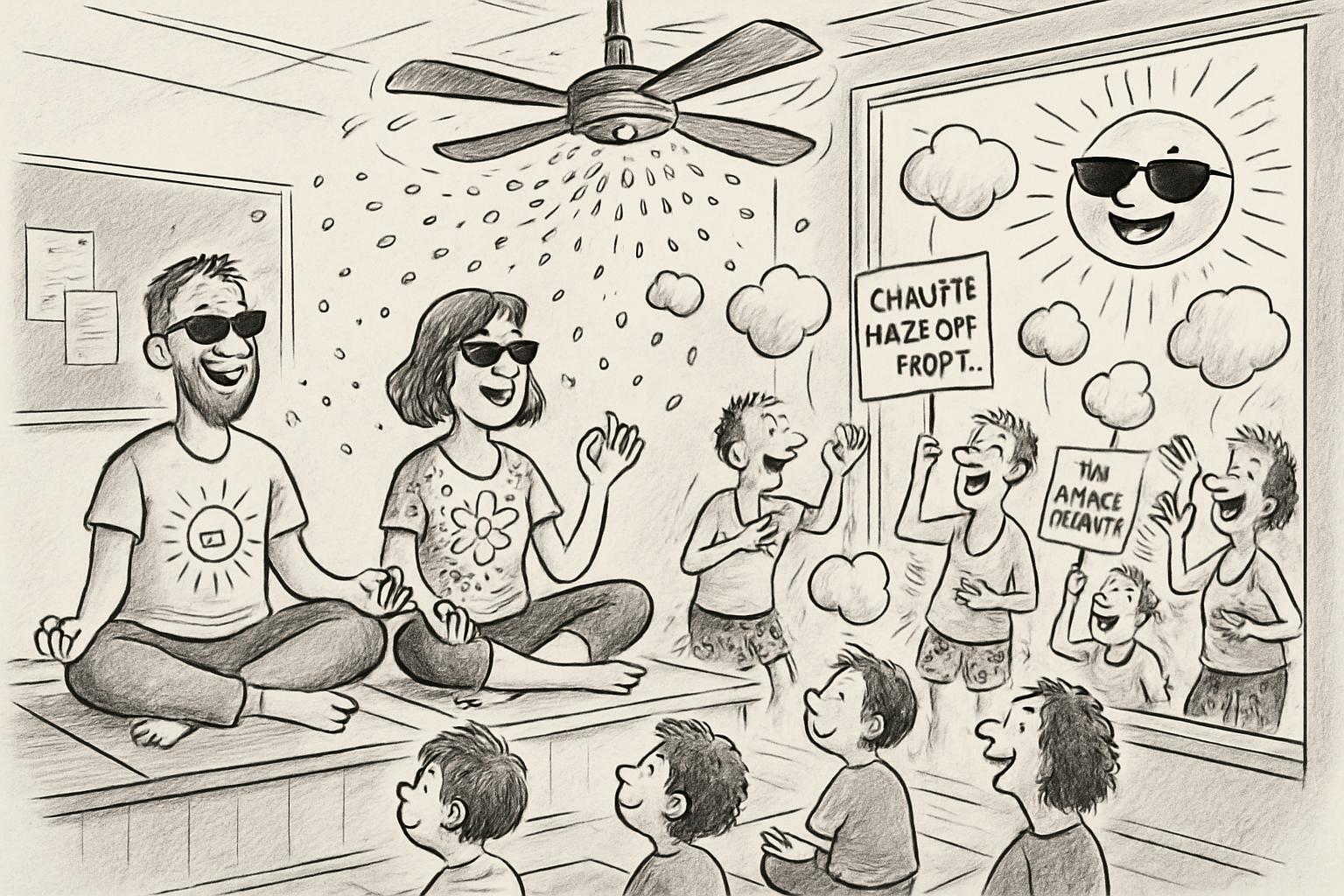 La canicule incite les enseignants à organiser des classes de yoga sous la climatisation, tandis que des manifestants en short réclament un congé climatique